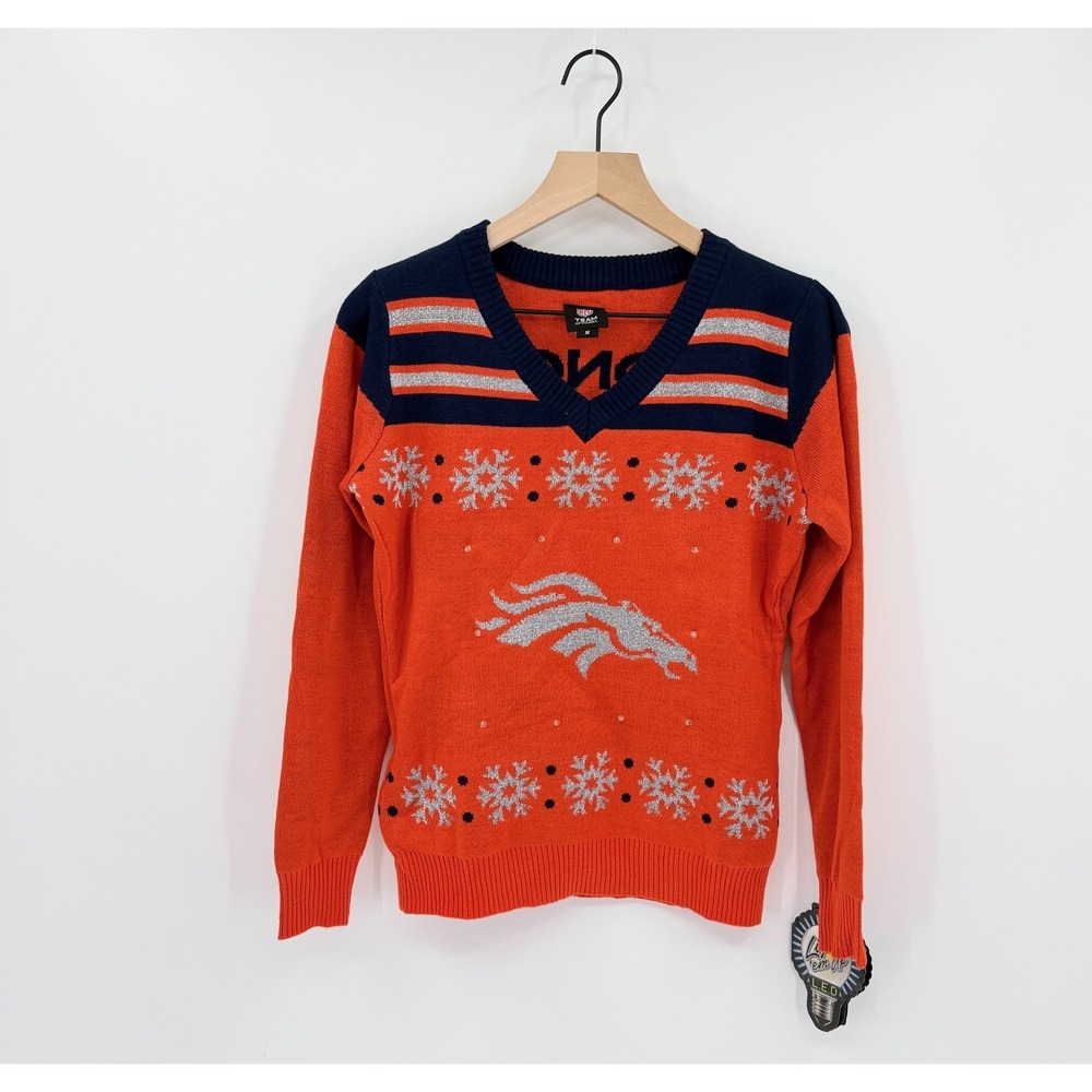 NWT NFL Denver Broncos Women LED Light Up Holiday Ugly Christmas Sweater Size M